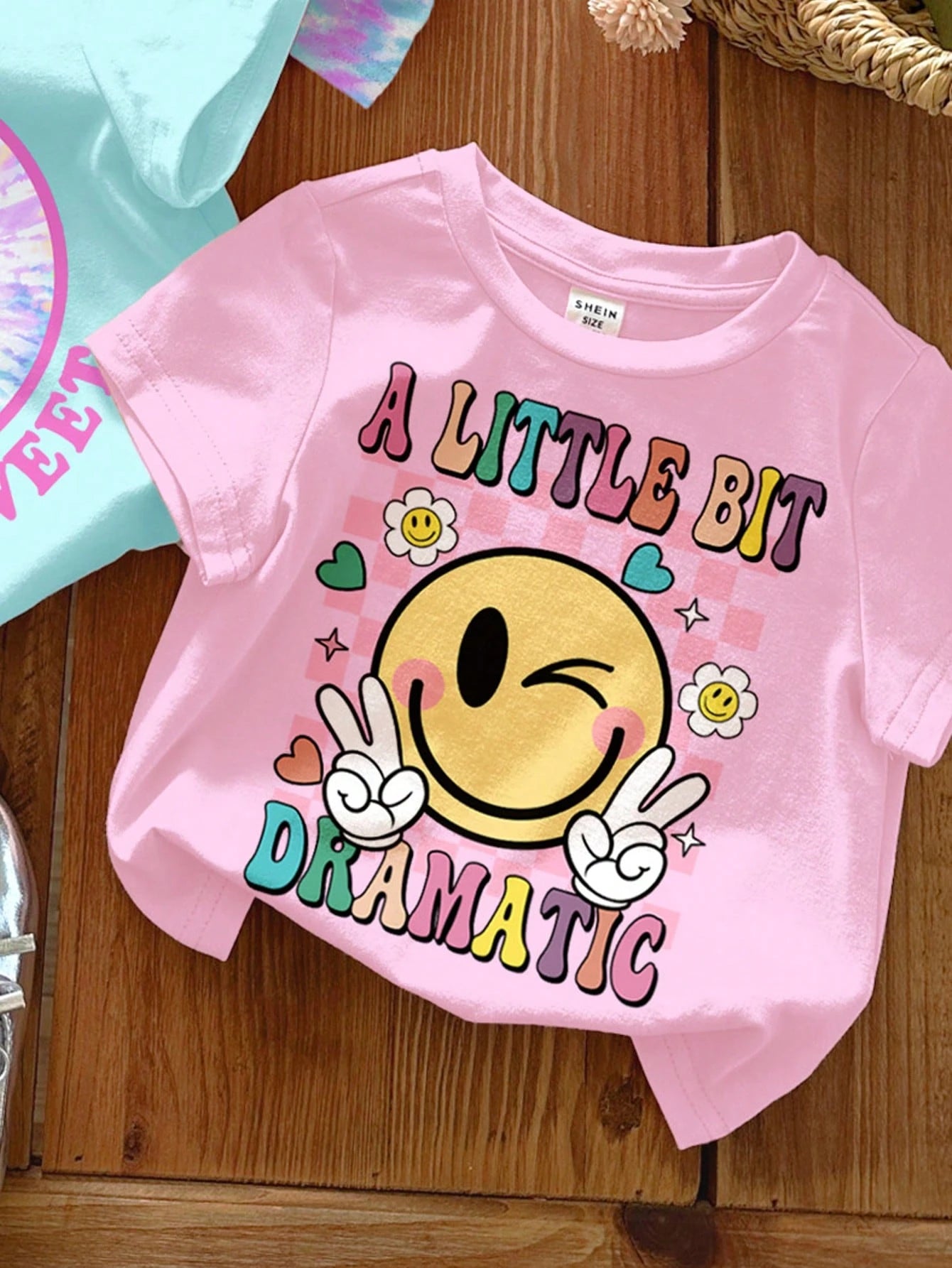 3pcs/Set Baby Girls' Casual Cute Graphic T-Shirts,Light Pink,Summer Graduation Crew Neck Short Sleeve Top,Face Series Bright Blue Tie-Dye Colorful Top