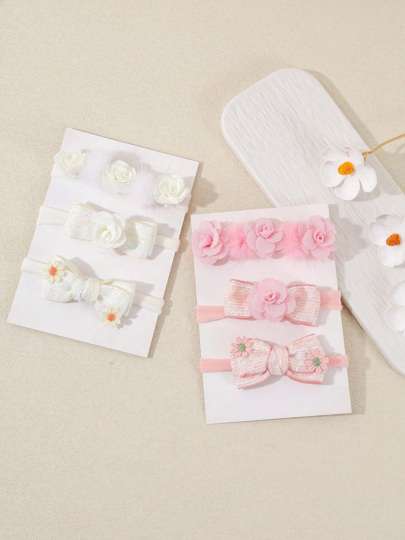 3pcs/Set Cute Baby Girl Headband With Pom Pom, Flower, Woven Ribbon, Bow, Suitable For Daily And Holiday Use (Card Not Included)