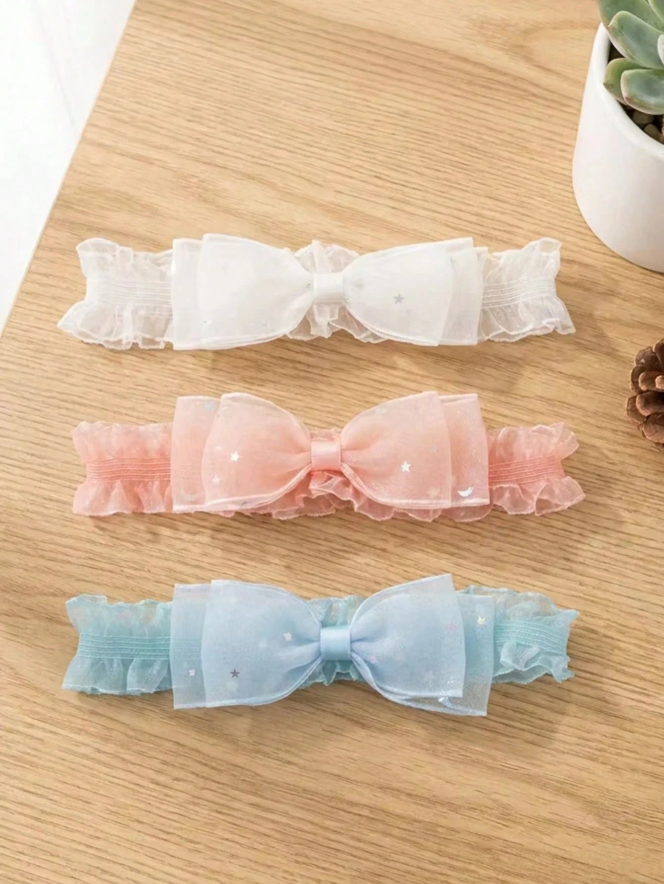 3pcs/Set European & American Baby Girl Hair Accessories, Lace Star Sequin Bow Soft Comfortable Elastic Nylon Headband