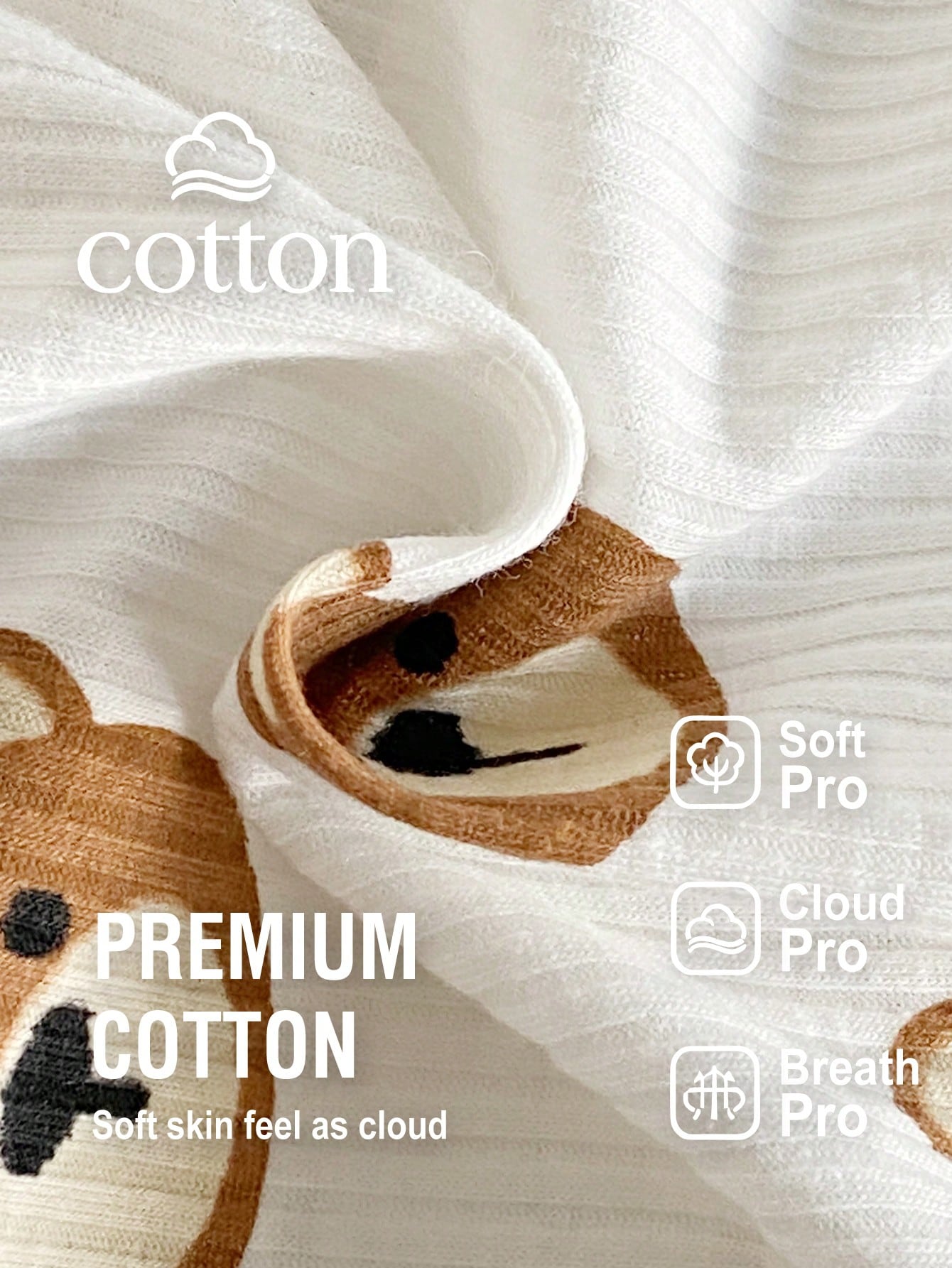 3pcs/Set Newborn Baby Soft Comfortable White Textured Fabric Cute Bear Print Long Sleeve Romper + Footed Pants + Baby Swaddle Blanket, Autumn/Winter/All Season Home Wear