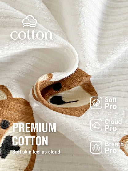3pcs/Set Newborn Baby Soft Comfortable White Textured Fabric Cute Bear Print Long Sleeve Romper + Footed Pants + Baby Swaddle Blanket, Autumn/Winter/All Season Home Wear