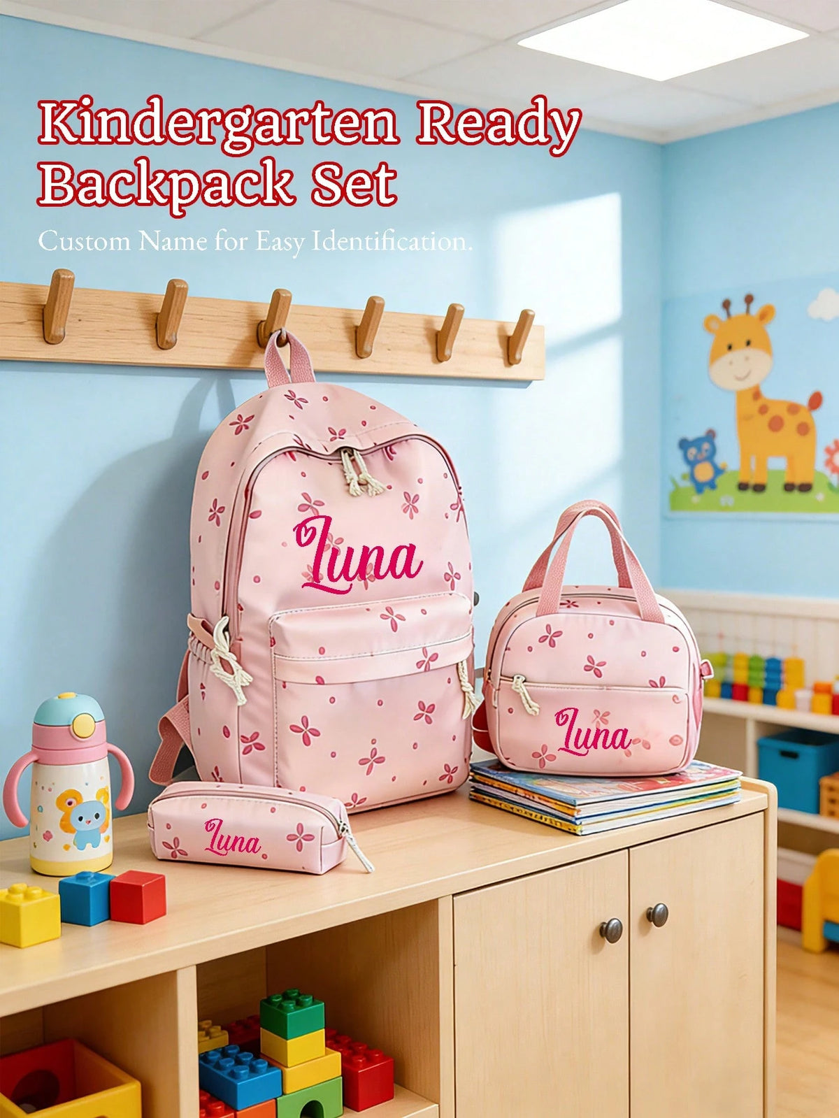 3pcs/Set Personalized Kids Backpack Set, Includes Lunch Bag & Pencil Case, Cute Bow/Clover Pattern, Waterproof Backpack For Girls, Back To School/Birthday/Graduation Gift, Gradient Print, Fits 15.6 In