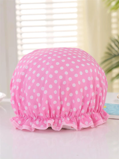 3pcs/Set Waterproof Double Layer Polka Dot Butterfly Shower Cap, Fashion Printed Bathing Cap