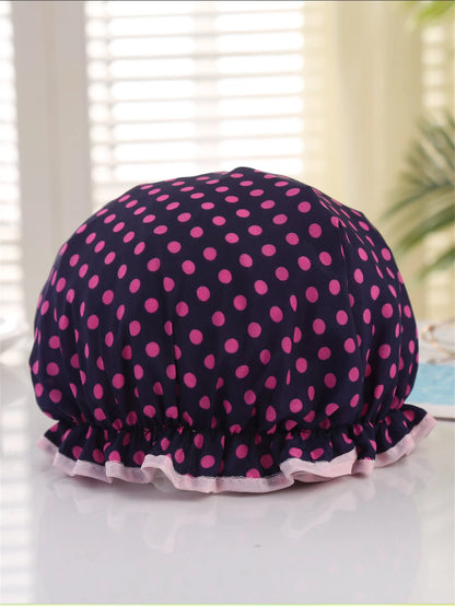 3pcs/Set Waterproof Double Layer Polka Dot Butterfly Shower Cap, Fashion Printed Bathing Cap