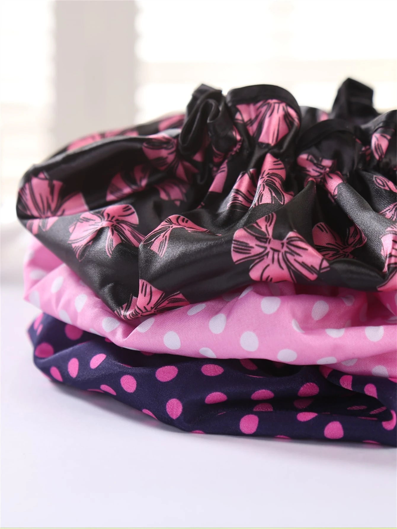 3pcs/Set Waterproof Double Layer Polka Dot Butterfly Shower Cap, Fashion Printed Bathing Cap