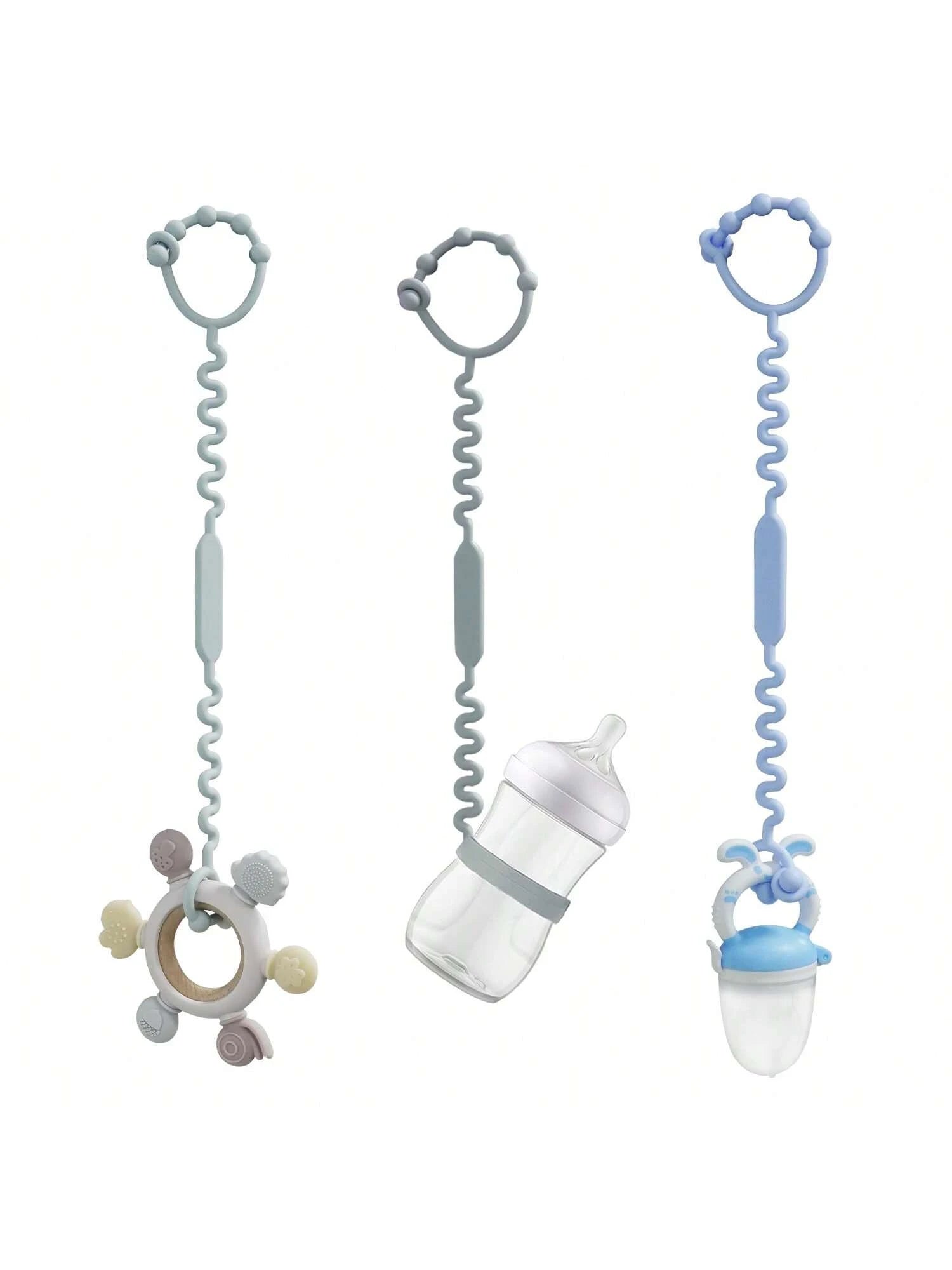 3pcs Silicone Adjustable Baby Stroller Toy Strap, Teether Toy And Cup Holder, Suitable For Strollers, High Chairs And Car Seats