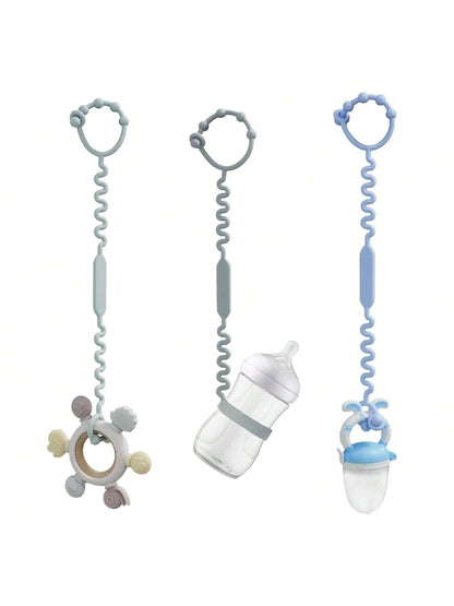 3pcs Silicone Adjustable Baby Stroller Toy Strap, Teether Toy And Cup Holder, Suitable For Strollers, High Chairs And Car Seats