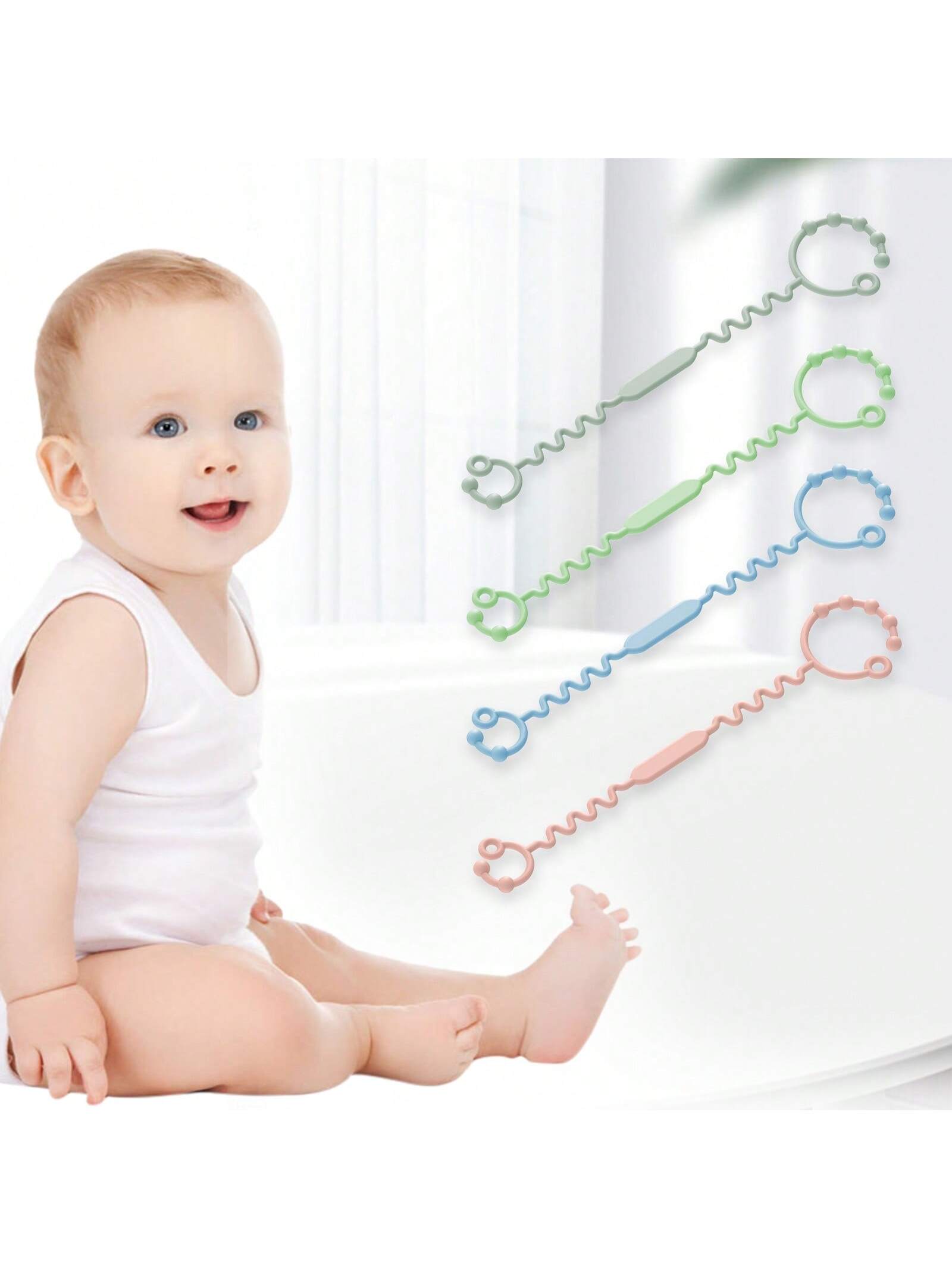 3pcs Silicone Adjustable Baby Stroller Toy Strap, Teether Toy And Cup Holder, Suitable For Strollers, High Chairs And Car Seats