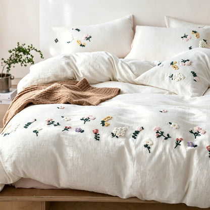 3pcs Soft & Comfortable Natural Washed Crinkle Texture Bedding Set (1*Duvet Cover + 2*Pillowcases, Excluding Filler), Floral Botanical Countryside Style, Suitable For Bedroom, Guest Room, Boys & Girls