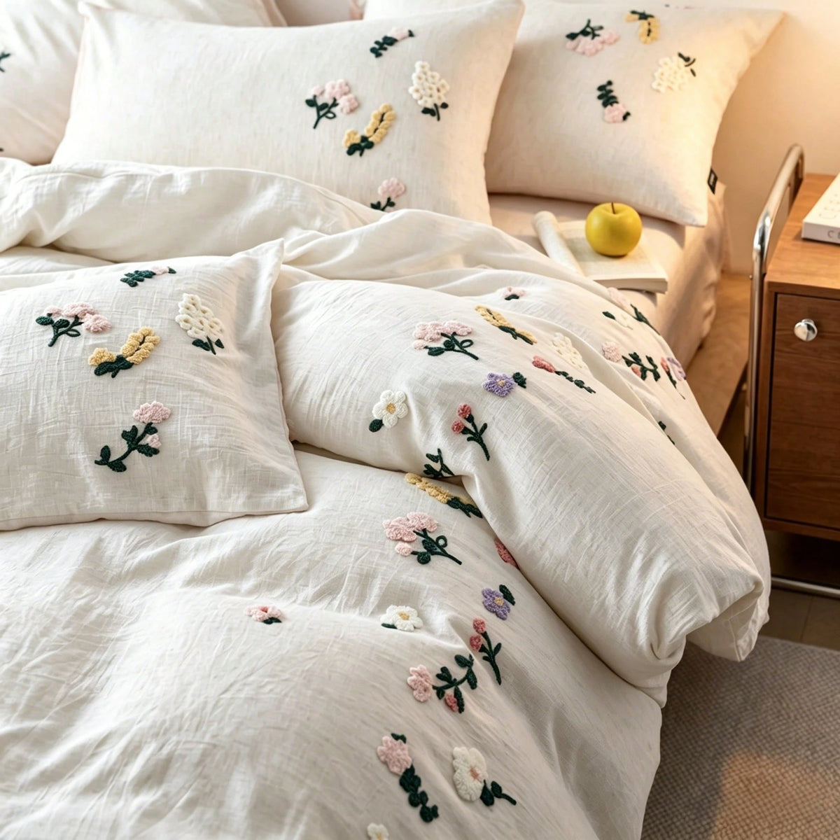 3pcs Soft & Comfortable Natural Washed Crinkle Texture Bedding Set (1*Duvet Cover + 2*Pillowcases, Excluding Filler), Floral Botanical Countryside Style, Suitable For Bedroom, Guest Room, Boys & Girls