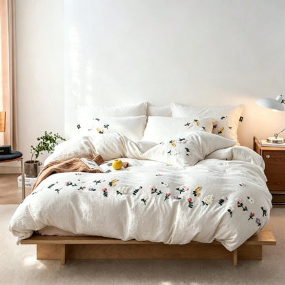 3pcs Soft & Comfortable Natural Washed Crinkle Texture Bedding Set (1*Duvet Cover + 2*Pillowcases, Excluding Filler), Floral Botanical Countryside Style, Suitable For Bedroom, Guest Room, Boys & Girls
