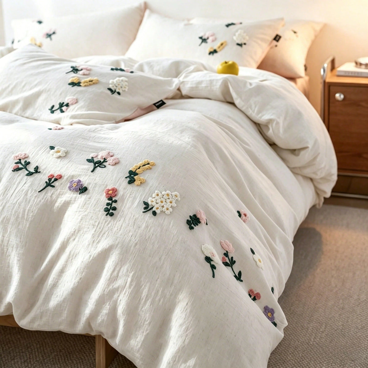 3pcs Soft & Comfortable Natural Washed Crinkle Texture Bedding Set (1*Duvet Cover + 2*Pillowcases, Excluding Filler), Floral Botanical Countryside Style, Suitable For Bedroom, Guest Room, Boys & Girls