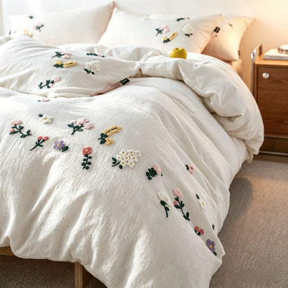 3pcs Soft & Comfortable Natural Washed Crinkle Texture Bedding Set (1*Duvet Cover + 2*Pillowcases, Excluding Filler), Floral Botanical Countryside Style, Suitable For Bedroom, Guest Room, Boys & Girls