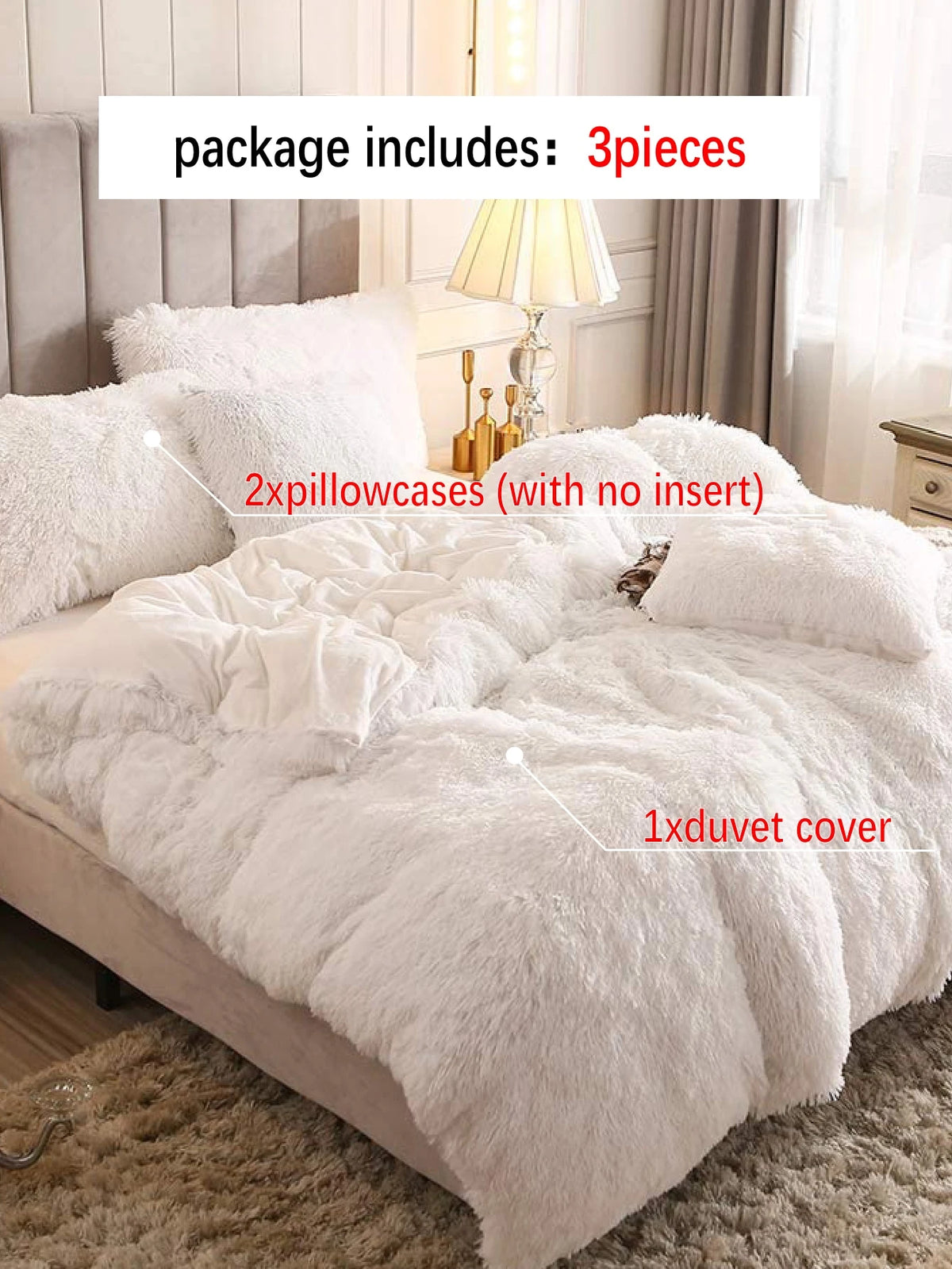 3pcs Solid Color Fluffy Comforter Set (1pc Fluffy Comforter + 2pcs Pillow Shams), Suitable For Bedroom, Guest Room, Size Options: Super King, King, Queen, Twin, Christmas Gift