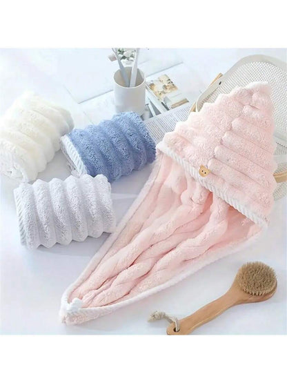 3pcs Striped Quick-Dry Hair Towels, Soft Headband For Women, Suitable For Long & Short Hair, Super Absorbent, Soft & Comfortable, Effectively Smoothens Frizzy Hair, Daily Essential Towel Gift, Bathroo