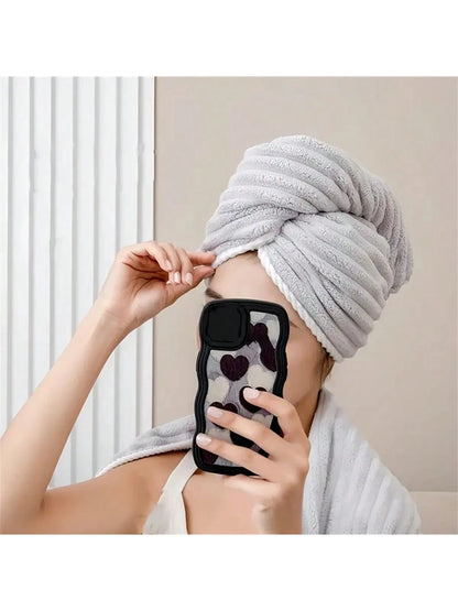 3pcs Striped Quick-Dry Hair Towels, Soft Headband For Women, Suitable For Long & Short Hair, Super Absorbent, Soft & Comfortable, Effectively Smoothens Frizzy Hair, Daily Essential Towel Gift, Bathroo