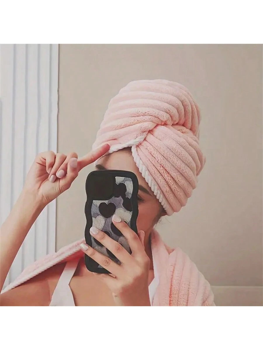 3pcs Striped Quick-Dry Hair Towels, Soft Headband For Women, Suitable For Long & Short Hair, Super Absorbent, Soft & Comfortable, Effectively Smoothens Frizzy Hair, Daily Essential Towel Gift, Bathroo