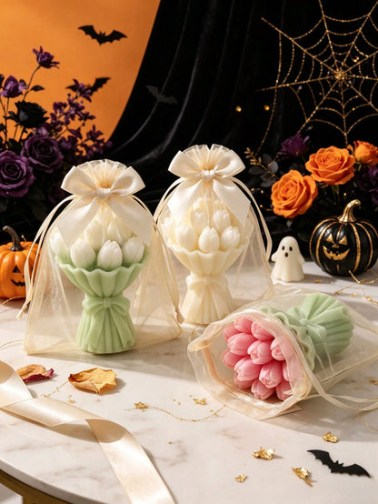 3pcs Tulip Bouquet Shaped Soy Wax Candles, Exquisite Bouquet Gift Box, Suitable For Birthday Gifts, Home Decor; Back To School, Valentine's Day, Mother's Day Gift Options, Also Applicable For Indoor D