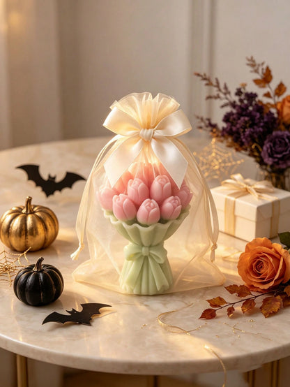 3pcs Tulip Bouquet Shaped Soy Wax Candles, Exquisite Bouquet Gift Box, Suitable For Birthday Gifts, Home Decor; Back To School, Valentine's Day, Mother's Day Gift Options, Also Applicable For Indoor D