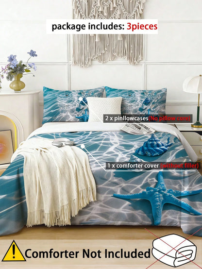 3pcs Turtle Pattern Bedding Set, Soft & Comfortable Duvet Cover, Suitable For Bedroom, Guest Room (1 Duvet Cover + 2 Pillow Shams, Excluding Inserts)