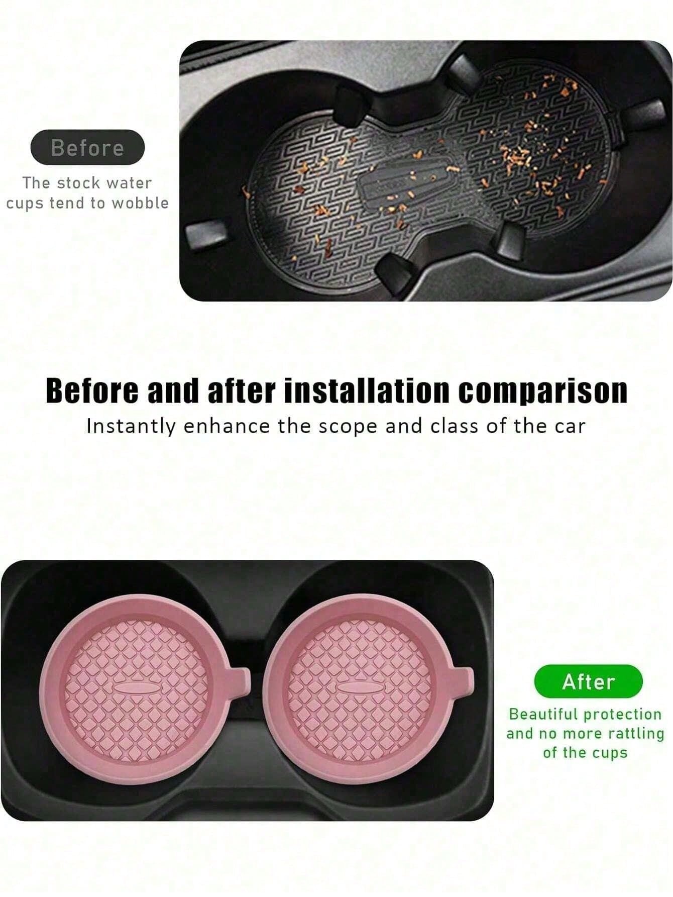 4/1 Car Coasters, Shiny Cup Holder Insert Coasters, Universal Car Non-Slip Cup Holder Inlaid Decorative Silicone Coasters, Car Interior Accessory Mats, 8cm/3.1-Inch Soft Crystal Rhinestone Rubber Mat