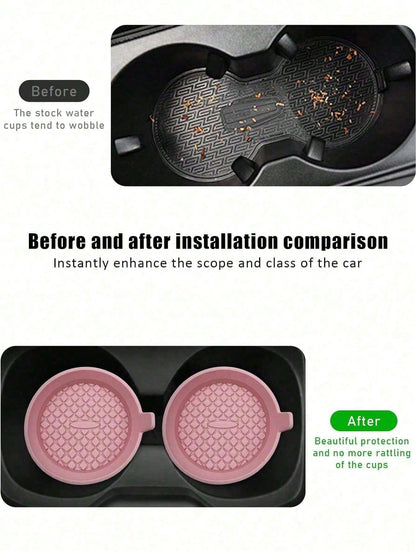 4/1 Car Coasters, Shiny Cup Holder Insert Coasters, Universal Car Non-Slip Cup Holder Inlaid Decorative Silicone Coasters, Car Interior Accessory Mats, 8cm/3.1-Inch Soft Crystal Rhinestone Rubber Mat