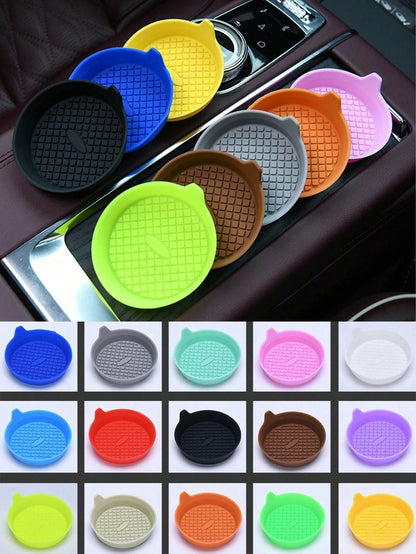 4/1 Car Coasters, Shiny Cup Holder Insert Coasters, Universal Car Non-Slip Cup Holder Inlaid Decorative Silicone Coasters, Car Interior Accessory Mats, 8cm/3.1-Inch Soft Crystal Rhinestone Rubber Mat