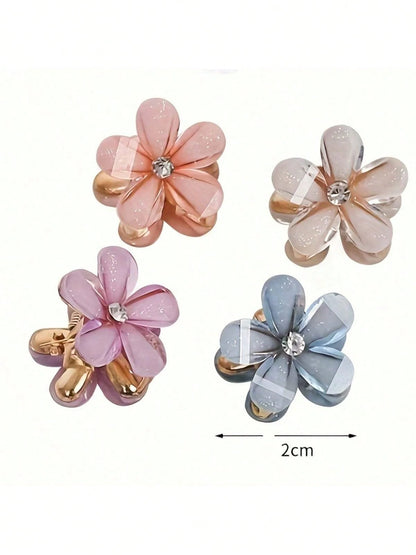 4/12/20pcs Set Exquisite Shiny Mini Colorful Sweetheart Flower Hair Clips, Princess Style Hair Pins, Fashion Hair Accessories. Suitable For Women's Daily Wear, Also For Party, Holiday Styling, Ideal G