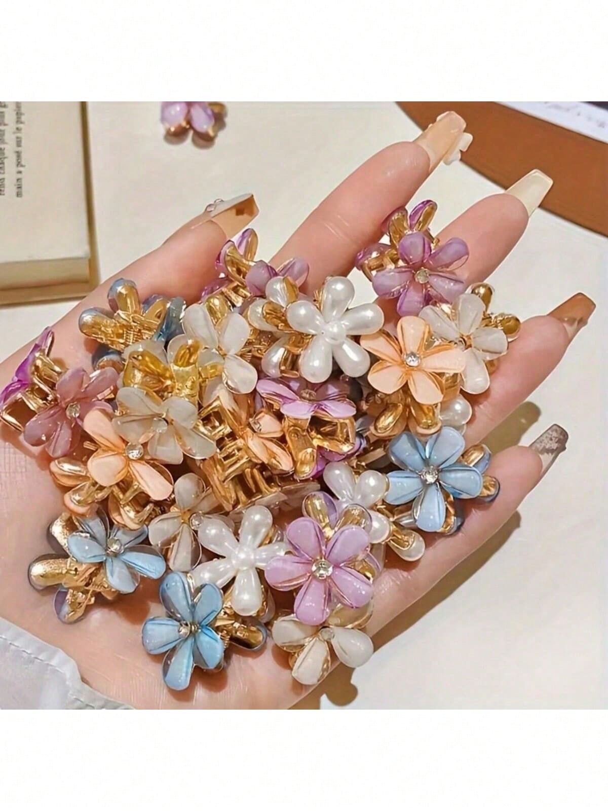 4/12/20pcs Set Exquisite Shiny Mini Colorful Sweetheart Flower Hair Clips, Princess Style Hair Pins, Fashion Hair Accessories. Suitable For Women's Daily Wear, Also For Party, Holiday Styling, Ideal G