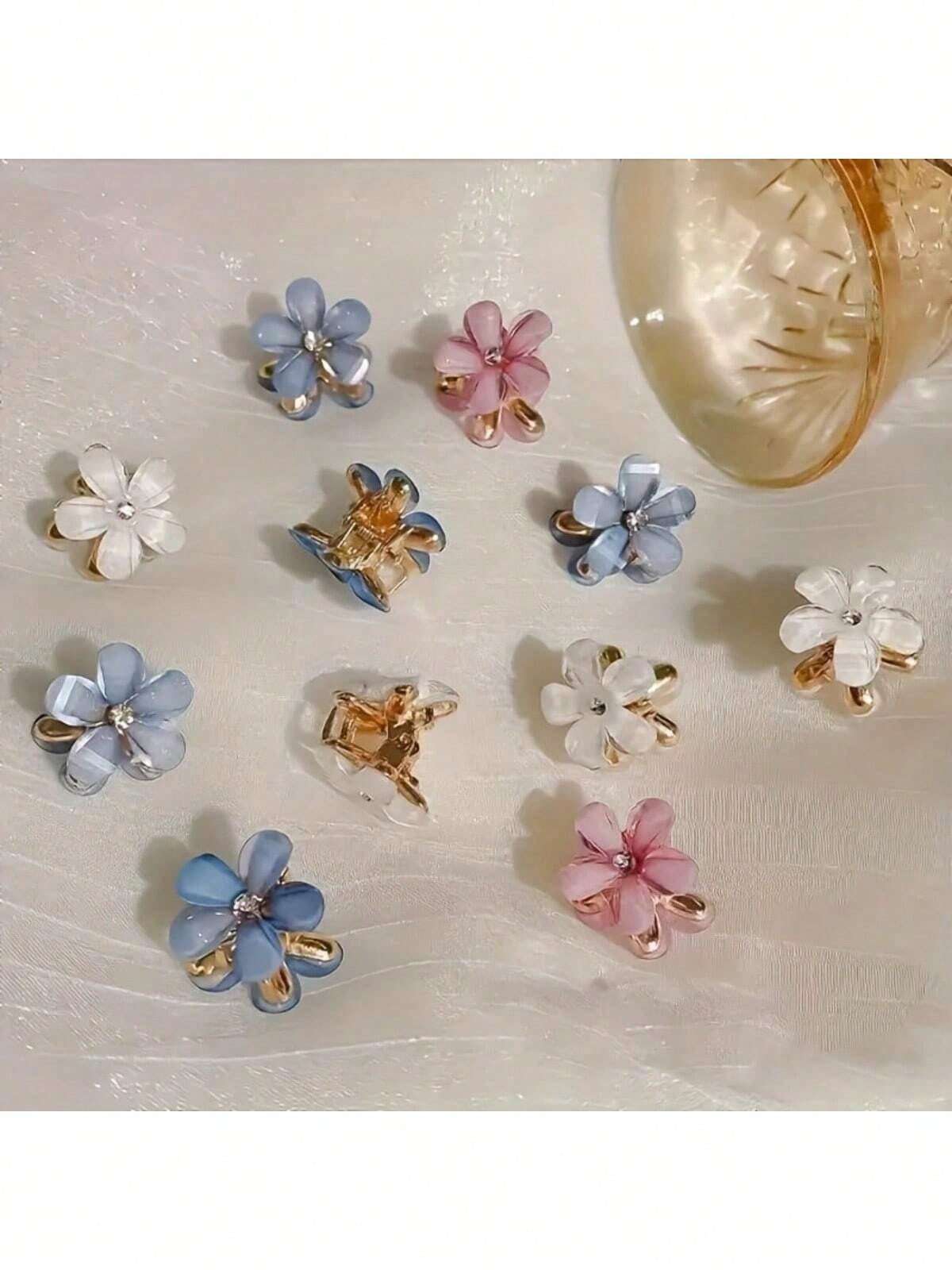 4/12/20pcs Set Exquisite Shiny Mini Colorful Sweetheart Flower Hair Clips, Princess Style Hair Pins, Fashion Hair Accessories. Suitable For Women's Daily Wear, Also For Party, Holiday Styling, Ideal G