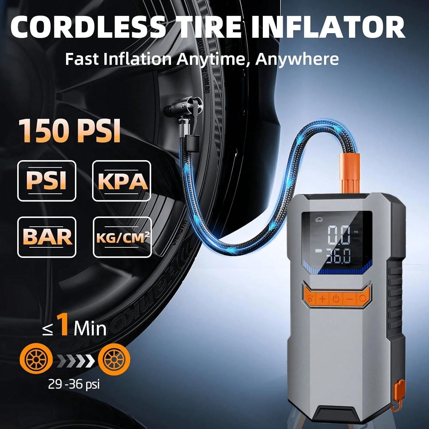 4*1500mAh Large Capacity Battery, Portable Car Jump Starter With Air Pump- 12V Battery Starter, LED Lighting, Fast Charging USB Output, Multiple Protections, Includes Jump Cables, Air Pump And Car Ad