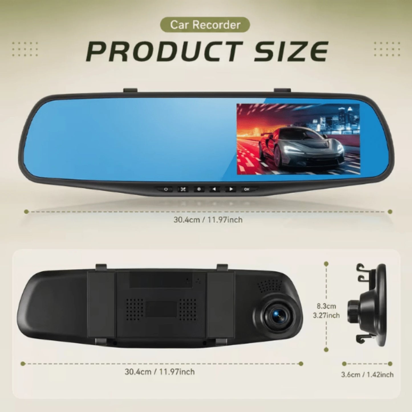 4.5-Inch Rearview Mirror Dash, Full HD 1080P Front & 480P Rear Dual Lens DVR, Front & Rear Recording, Night Vision, Motion Detection, Parking Assistance