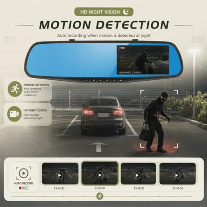 4.5-Inch Rearview Mirror Dash, Full HD 1080P Front & 480P Rear Dual Lens DVR, Front & Rear Recording, Night Vision, Motion Detection, Parking Assistance
