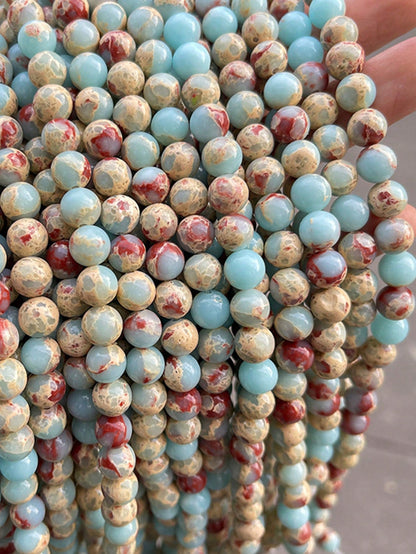 4/6/8/10mm Natural Serpentinite Light Brown Round Beads- Multi-Color Marble Texture Earth Tone, Handmade Loose Beads, Suitable For Jewelry Making, Such As Bracelet And Necklace DIY Accessories, DIY B