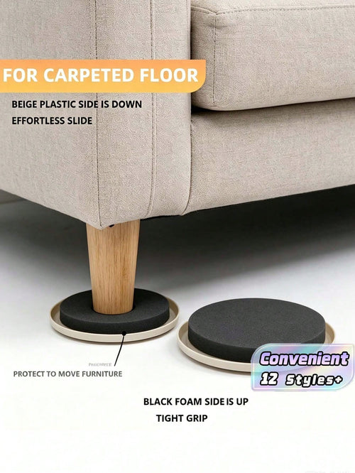 4/8/12/16pcs Furniture Sliders, Plastic Chair Leg Glides, 3.5-Inch Heavy Duty Moving Pad, Chair Leg Floor Protectors, Hardwood Floor Pads, Reusable Round Gliders,Easily Move Various Heavy Furniture,3