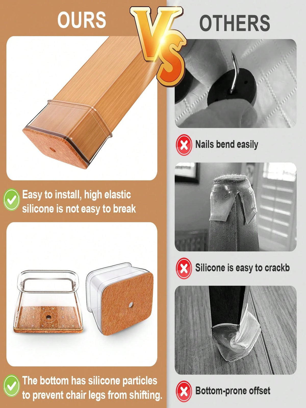 4/8/16/24pcs Rectangular Chair Leg Floor Protectors, Suitable For Hardwood Floors Furniture Pads, Chair Leg Furniture Glides, Silicone Chair Leg Caps, Prevent Floor Scratches And Reduce Noise, Suitabl