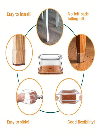 4/8/16/24pcs Rectangular Chair Leg Floor Protectors, Suitable For Hardwood Floors Furniture Pads, Chair Leg Furniture Glides, Silicone Chair Leg Caps, Prevent Floor Scratches And Reduce Noise, Suitabl