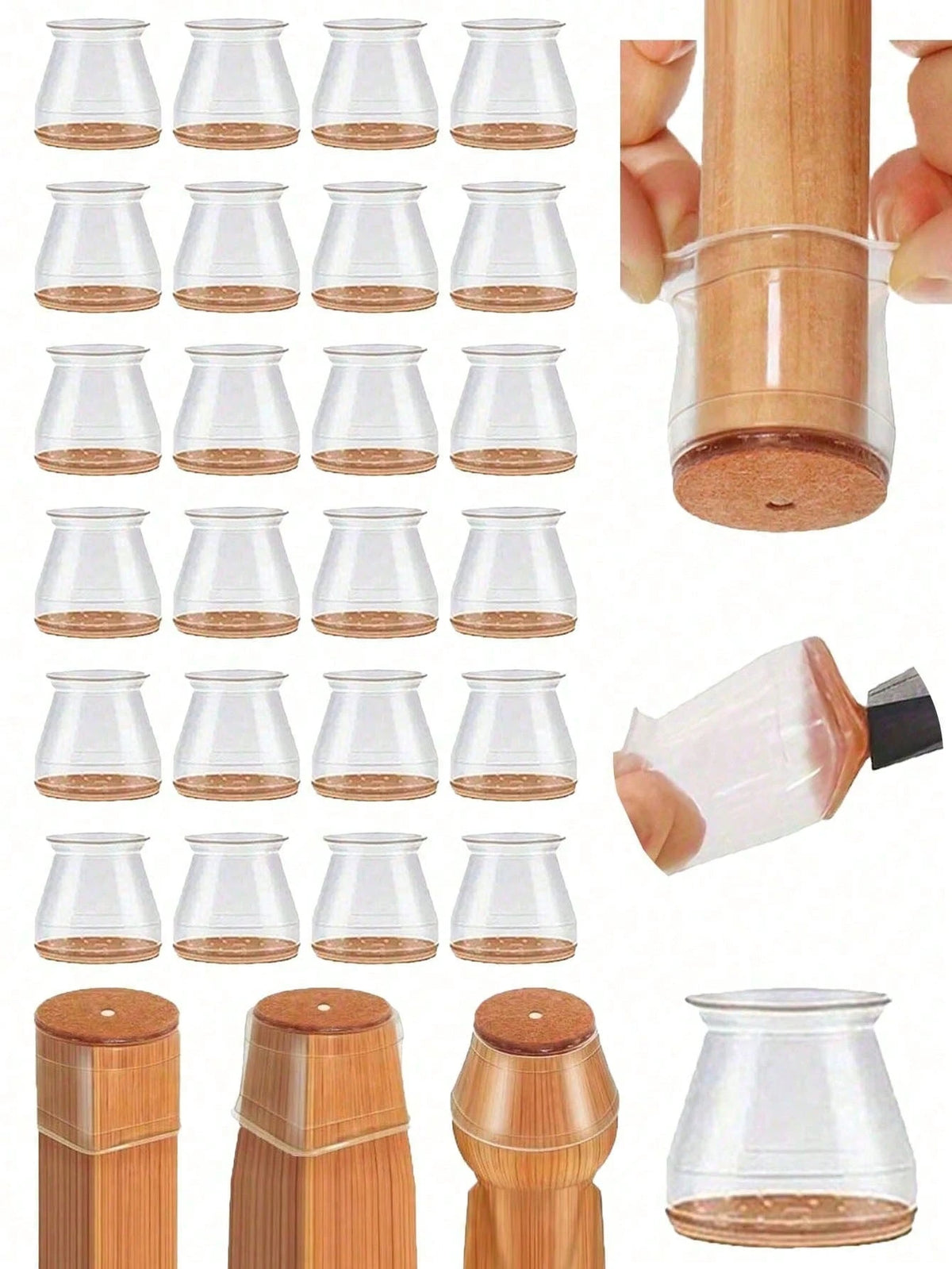 4/8/16/24pcs Thickened Silicone Furniture Leg Pads- Transparent Chair Leg Covers, Noise Reduction, Shock Absorption, Floor Protection, Durable Furniture Sliders, Suitable For Tables, Chairs, Sofas, C