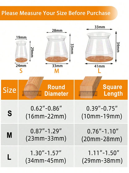 4/8/16/24pcs Thickened Silicone Furniture Leg Pads- Transparent Chair Leg Covers, Noise Reduction, Shock Absorption, Floor Protection, Durable Furniture Sliders, Suitable For Tables, Chairs, Sofas, C