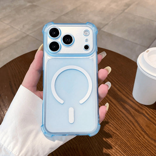4-Corner Anti-Drop Half-Circle Magnetic Adsorption Minimalist Solid Color Matte Semi-Transparent/4-Corner Full Coverage/Anti-Drop Protection/Ice Fog Skin-Feel Phone Case Suitable For [International Ve