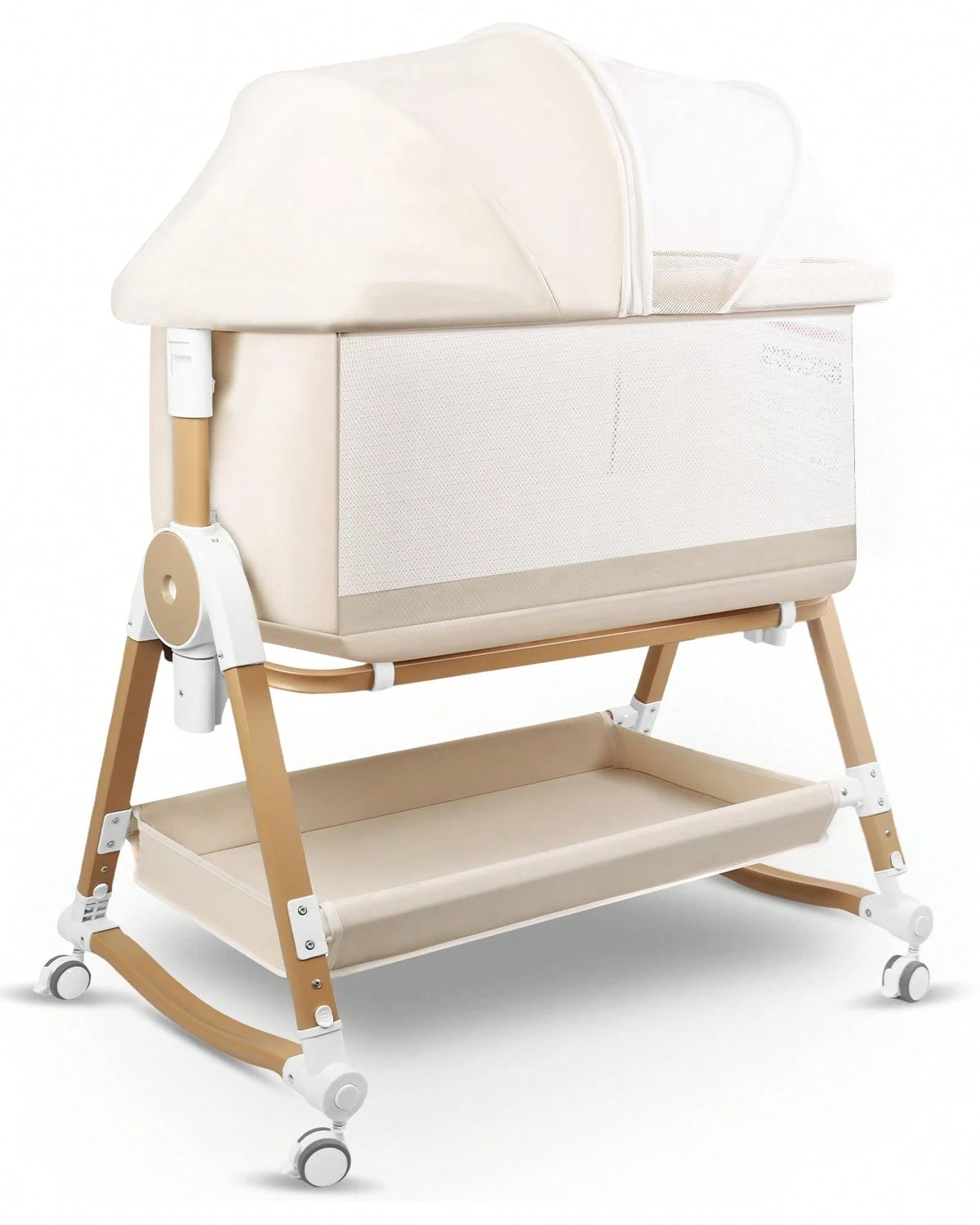 4 In 1 Baby Bassinet Bedside Sleeper, Cradle & Crib With Wheels, Mosquito Net, 7 Adjustable Heights, Storage Basket, Gray
