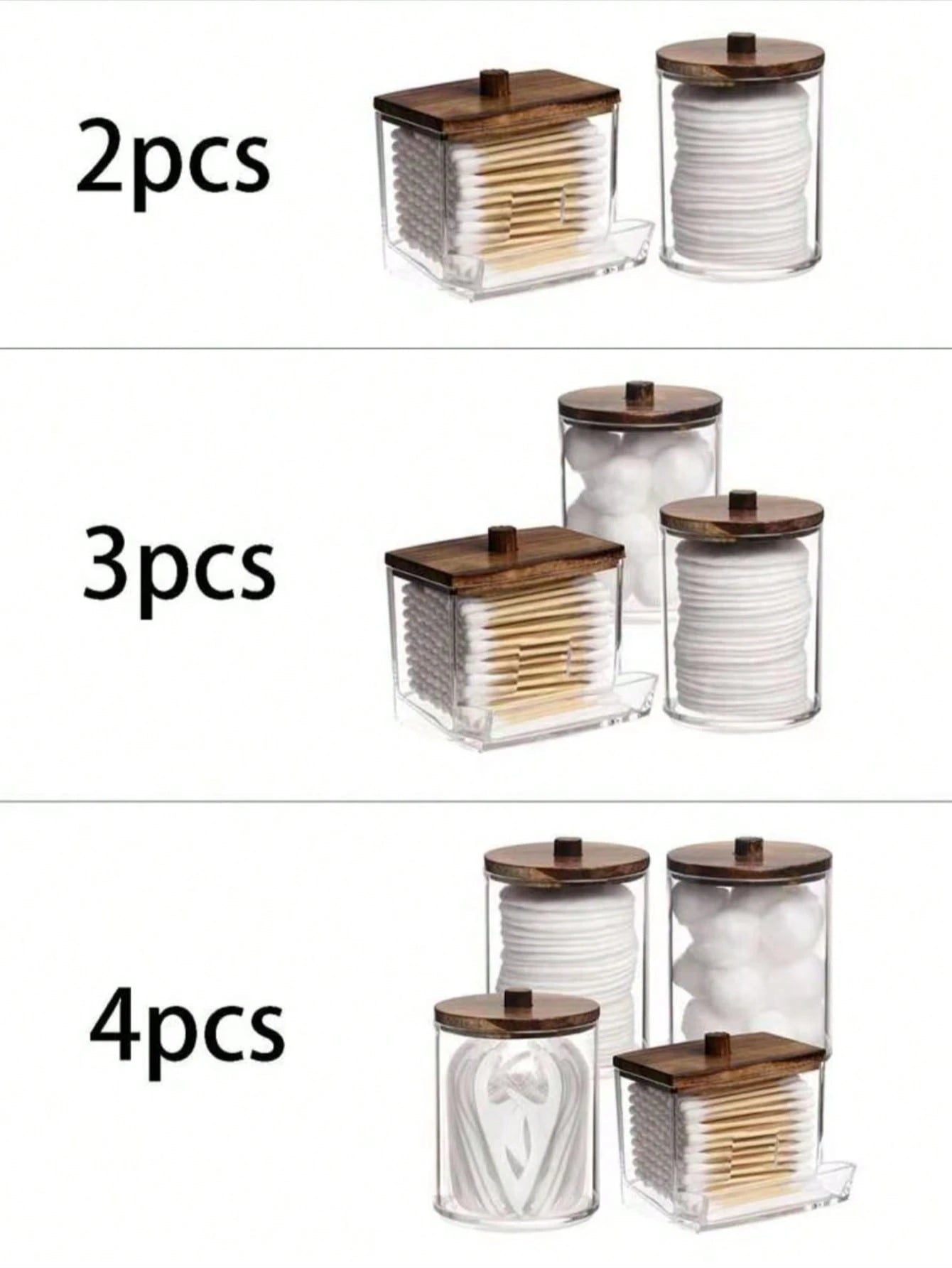 4 Packs Qtip Cosmetic Containers, 10/7 Ounce Round Cosmetic Cleaning Swab Dispenser, Medicine Bottle With Bamboo Lid For Organization And Storage (Brown),For Holiday Beach, Bathroom Collection, Bedroo