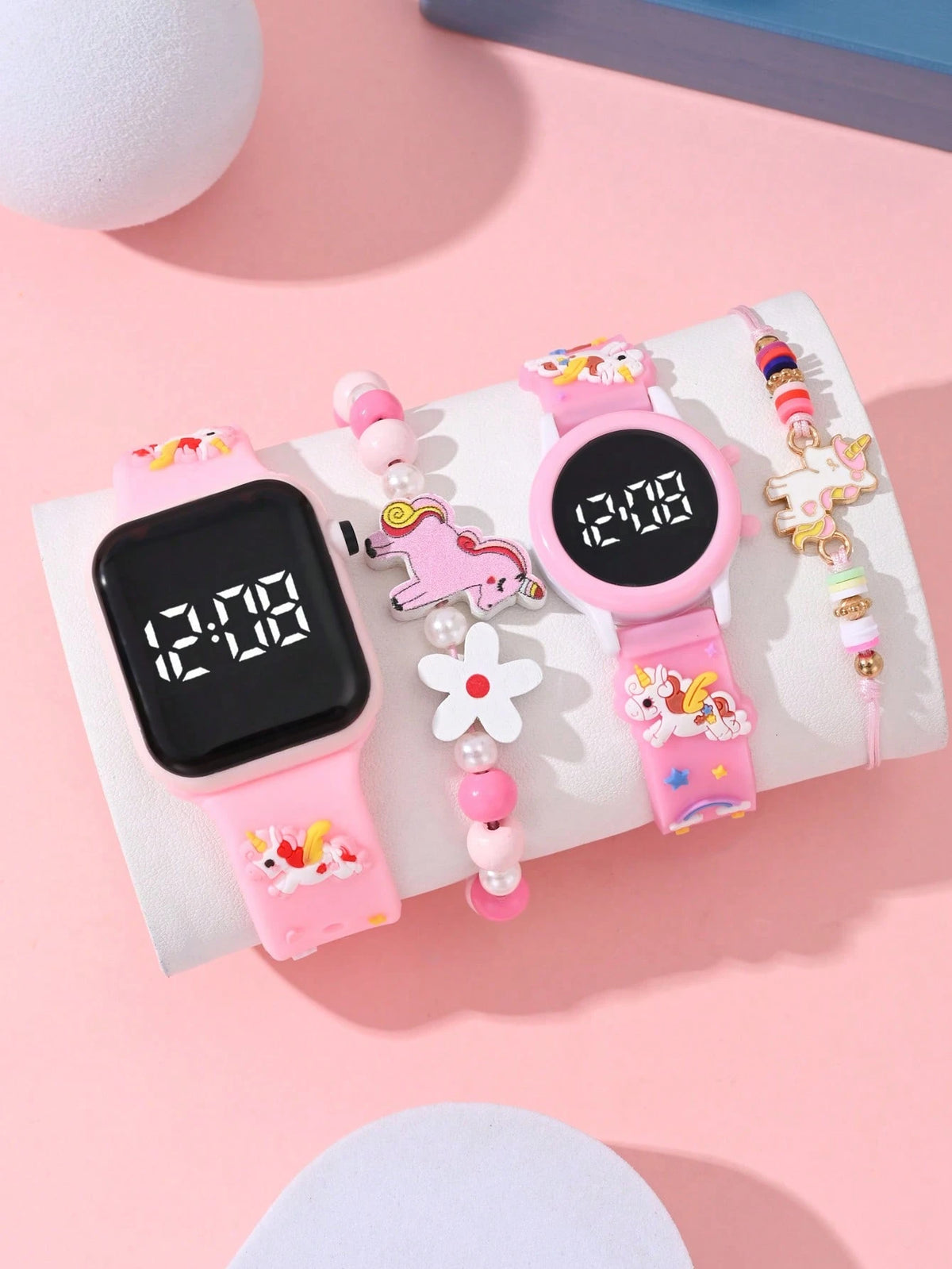 4 Pcs Fashionable & Versatile Children's Watches, Designed For Girls, Affordable Price, Ideal For Back To School Season. These Watches Feature Cartoon Unicorn Patterns, Equipped With LED Digital Point