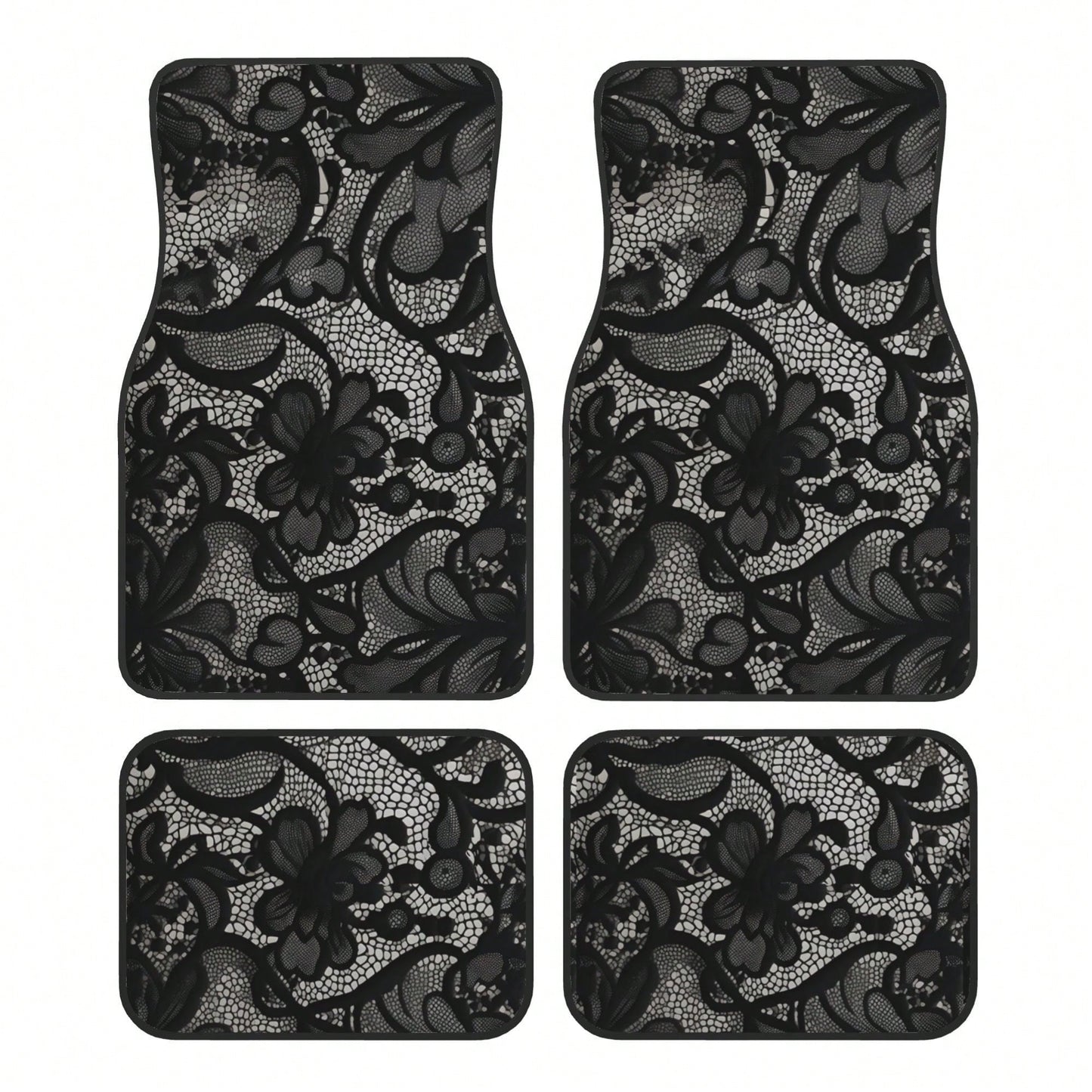 4-Piece Black Lace Pattern Car Floor Mat| Stylish, Easy-To-Clean, Versatile, Suitable For All Models, Durable Polyester Fiber, Long-Lasting Protection, Enhancing Driving Pleasure, Making It The Perfe