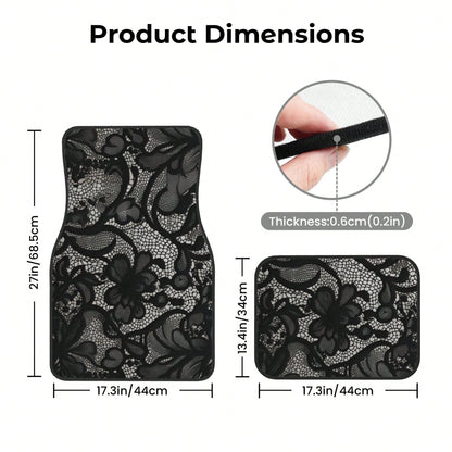 4-Piece Black Lace Pattern Car Floor Mat| Stylish, Easy-To-Clean, Versatile, Suitable For All Models, Durable Polyester Fiber, Long-Lasting Protection, Enhancing Driving Pleasure, Making It The Perfe