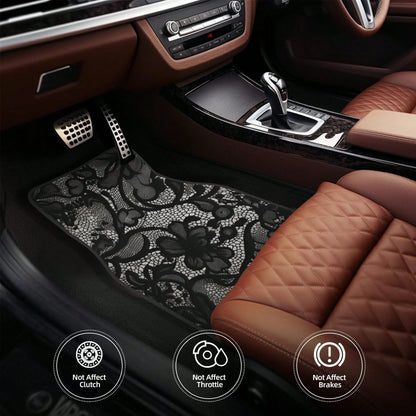 4-Piece Black Lace Pattern Car Floor Mat| Stylish, Easy-To-Clean, Versatile, Suitable For All Models, Durable Polyester Fiber, Long-Lasting Protection, Enhancing Driving Pleasure, Making It The Perfe