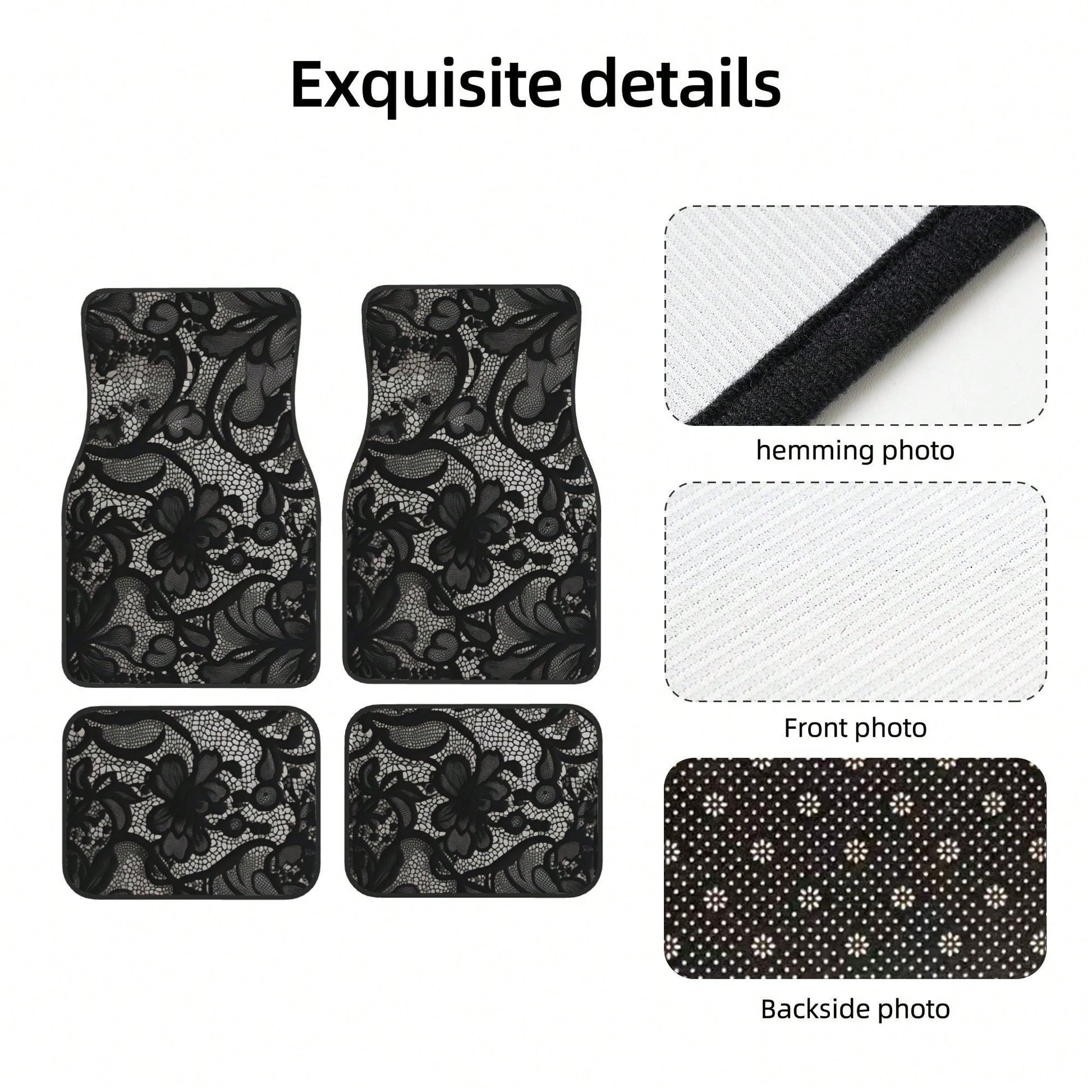 4-Piece Black Lace Pattern Car Floor Mat| Stylish, Easy-To-Clean, Versatile, Suitable For All Models, Durable Polyester Fiber, Long-Lasting Protection, Enhancing Driving Pleasure, Making It The Perfe