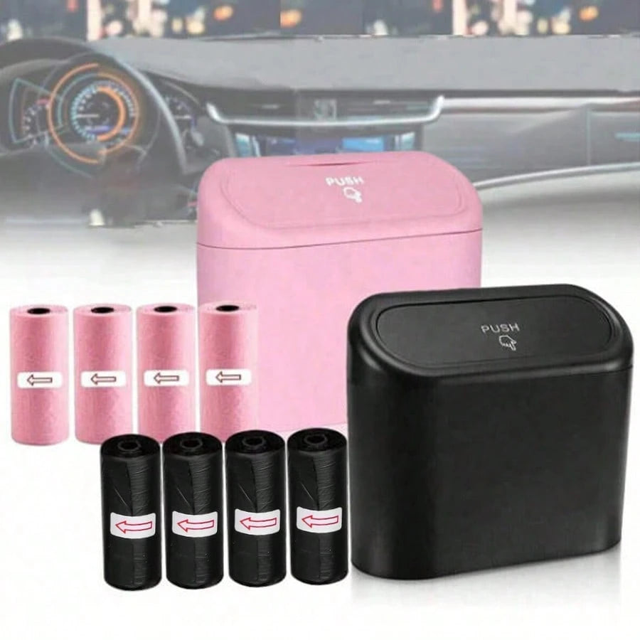 4-Roll Trash Bag Equipped Car Trash Can With Lid, Leak-Proof, Portable Hanging Car Garbage Bin, Suitable For Various Vehicle Models, Car Organizer