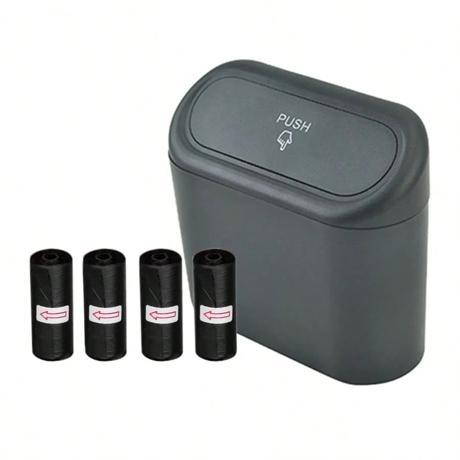 4-Roll Trash Bag Equipped Car Trash Can With Lid, Leak-Proof, Portable Hanging Car Garbage Bin, Suitable For Various Vehicle Models, Car Organizer
