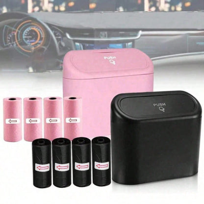 4-Roll Trash Bag Equipped Car Trash Can With Lid, Leak-Proof, Portable Hanging Car Garbage Bin, Suitable For Various Vehicle Models, Car Organizer